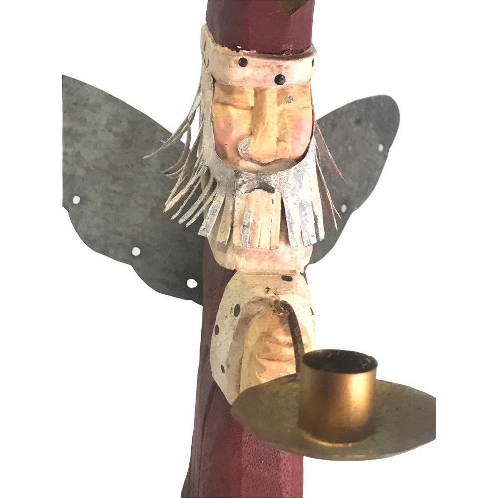 Vintage Midwest of Cannon Falls Winged Carved Santa Candleholder for Mini Tapers - Picture 2 of 7